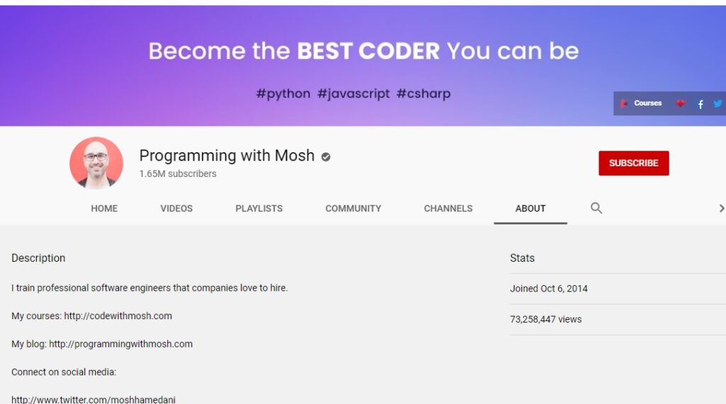 Programming with Mosh is one the best youtube channel to learn web development in 2021